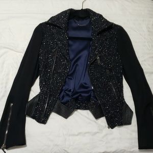 Elie Tahari Wool/Leather Moto Jacket